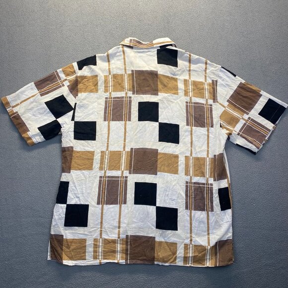 Trust Men's Button Up Shirt Color Block Brown Linen Short Sleeve Size XL Linen - Picture 2 of 9